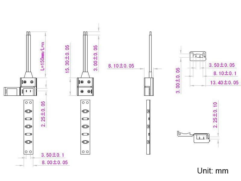 Connecteur waterproof pour IP65/IP53 2835 et 3528 seule couleur rubans led avec 14cm cable (PCB 8mm), version réduite