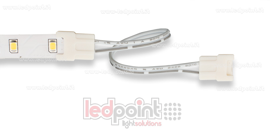 Connecteur double avec cable de 14cm, 20 AWG, pour rubans pour 2835 e 5050 monochromes (PCB 10mm), version réduite Connecteur double avec cable de 14cm, 20 AWG, pour rubans pour 2835 e 5050 monochromes (PCB 10mm), version réduite