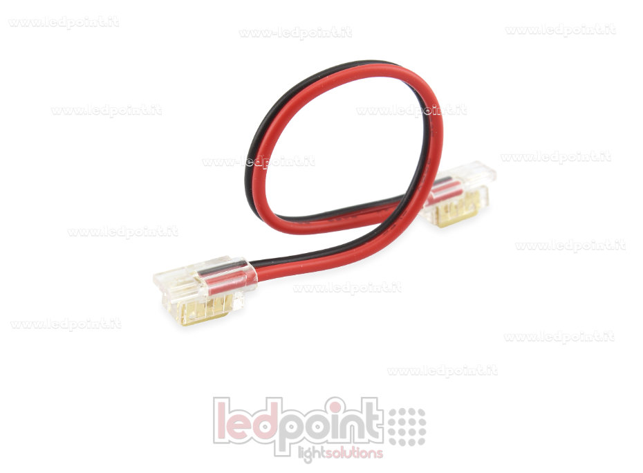 Connecteur double à 2 broches avec câble de 10cm pour rubans LED et COB de 5mm, version réduite Connecteur double à 2 broches avec câble de 10cm pour rubans LED et COB de 5mm, version réduite