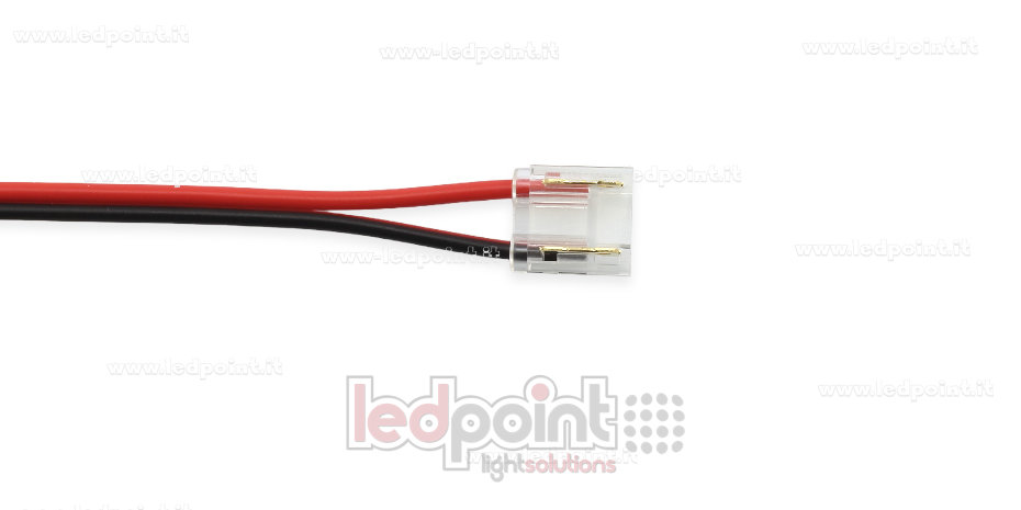 Connecteur avec câble de 10cm, pour rubans LED et COB de PCB 8mm, 2 broches, version réduite transparente Connecteur avec câble de 10cm, pour rubans LED et COB de PCB 8mm, 2 broches, version réduite transparente