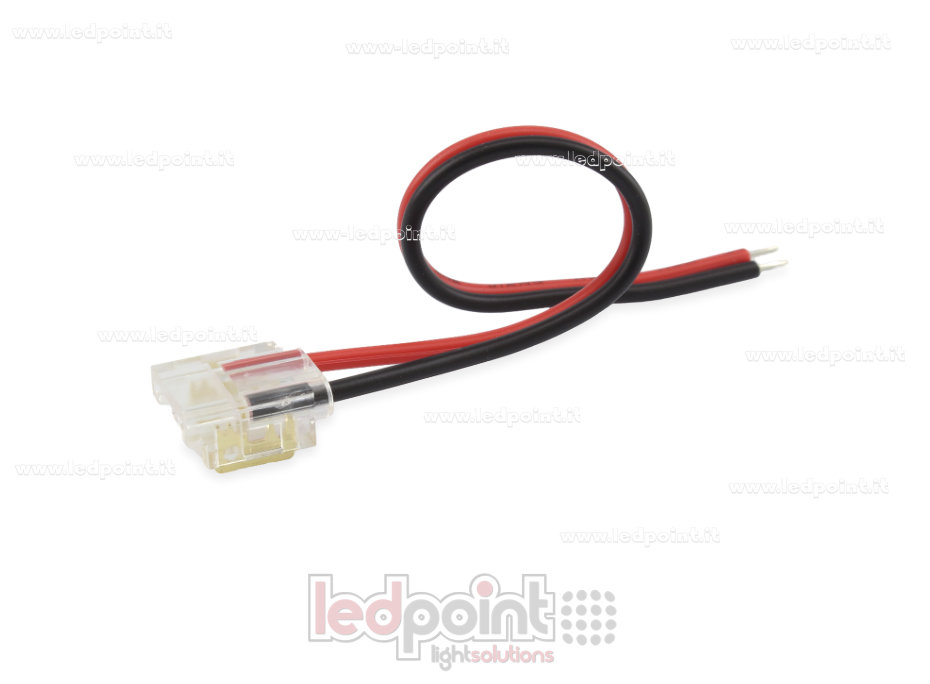 Connecteur avec câble de 10cm, pour rubans LED et COB de PCB 8mm, 2 broches, version réduite transparente Connecteur avec câble de 10cm, pour rubans LED et COB de PCB 8mm, 2 broches, version réduite transparente