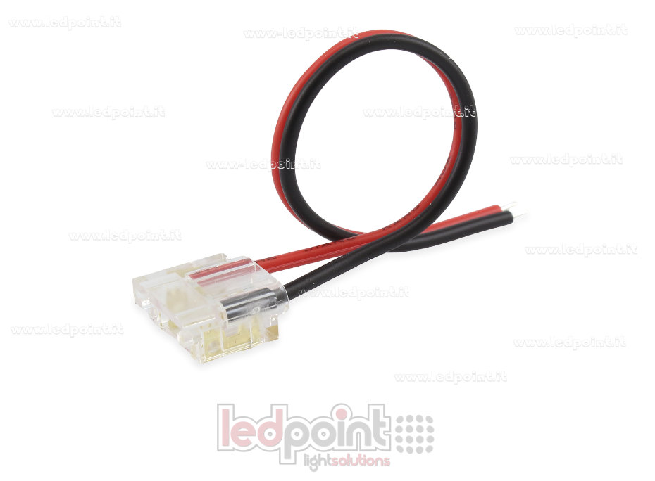 Connecteur avec câble de 10cm, pour rubans LED et COB de PCB 10mm, 2 broches, version réduite transparente Connecteur avec câble de 10cm, pour rubans LED et COB de PCB 10mm, 2 broches, version réduite transparente