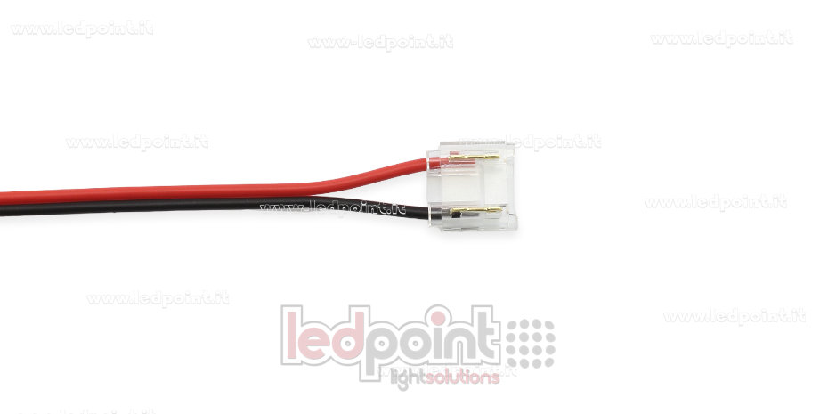 Connecteur avec câble de 10cm, pour rubans LED et COB de PCB 10mm, 2 broches, version réduite transparente Connecteur avec câble de 10cm, pour rubans LED et COB de PCB 10mm, 2 broches, version réduite transparente