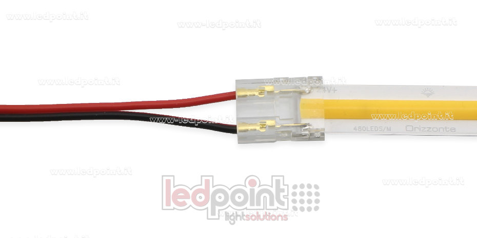 Connecteur avec câble de 10cm, pour rubans LED et COB de PCB 10mm, 2 broches, version réduite transparente