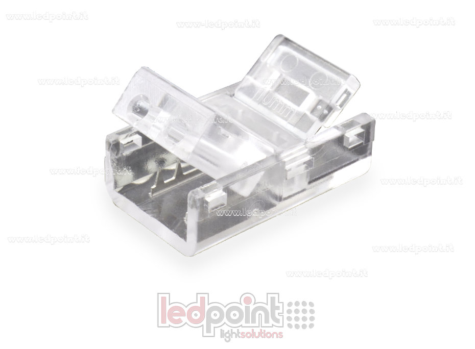 Connecteur pour rubans LED et COB de PCB 10mm, 2 broches et cableo, version réduite transparente Connecteur pour rubans LED et COB de PCB 10mm, 2 broches et cableo, version réduite transparente