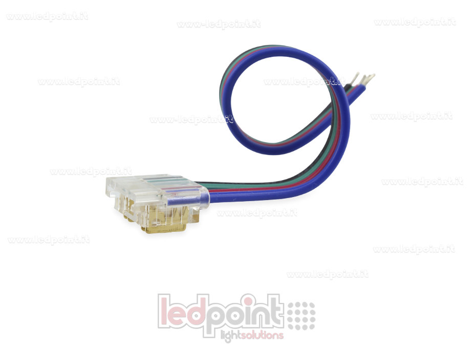 Connecteur avec câble de 10cm, pour rubans LED et COB de PCB 10mm, 4 broches, version réduite transparente