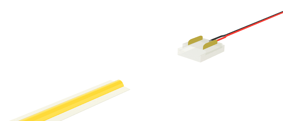 Connecteur avec câble de 10cm, pour rubans LED et COB de PCB 5mm, 2 broches, version réduite transparente Connecteur avec câble de 10cm, pour rubans LED et COB de PCB 5mm, 2 broches, version réduite transparente