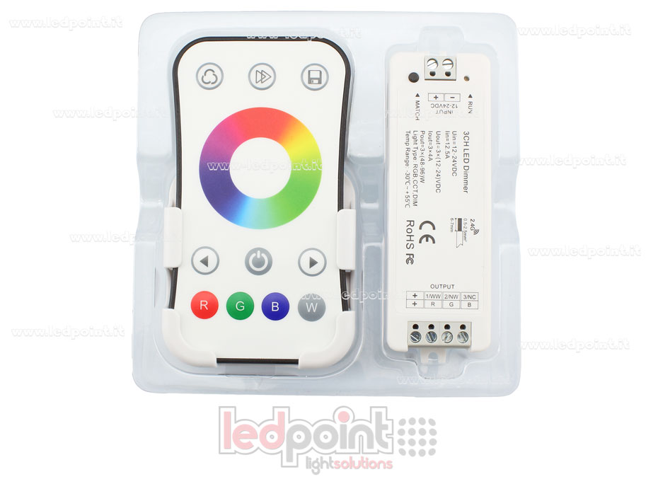 Kit télécommande + contrôleur RGB 12/24V, 3ch*4A, RF 2.4G Kit télécommande + contrôleur RGB 12/24V, 3ch*4A, RF 2.4G