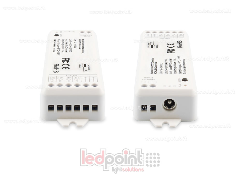 Kit télécommande + contrôleur RGBW 12/24V, 4ch*6A, Max 15A, RF 2.4G Kit télécommande + contrôleur RGBW 12/24V, 4ch*6A, Max 15A, RF 2.4G