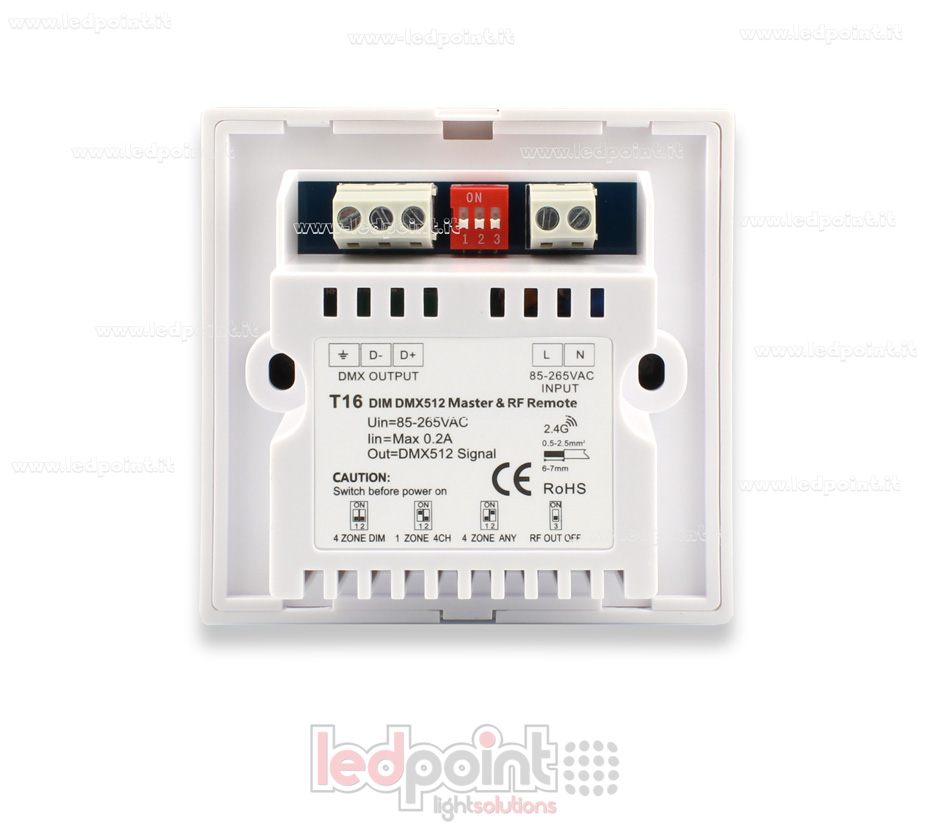 Maître DMX et télécommande monochromatique RF murale, blache, 4 zones, 86*86mm