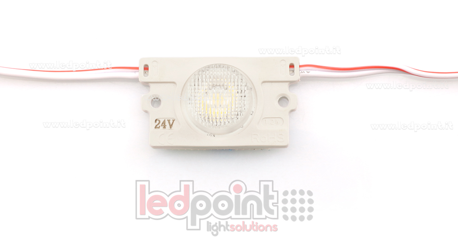 Module led 2835, 1,4W 24V, blanc chaud 3000K, IP65 avec lentille 18°*50°