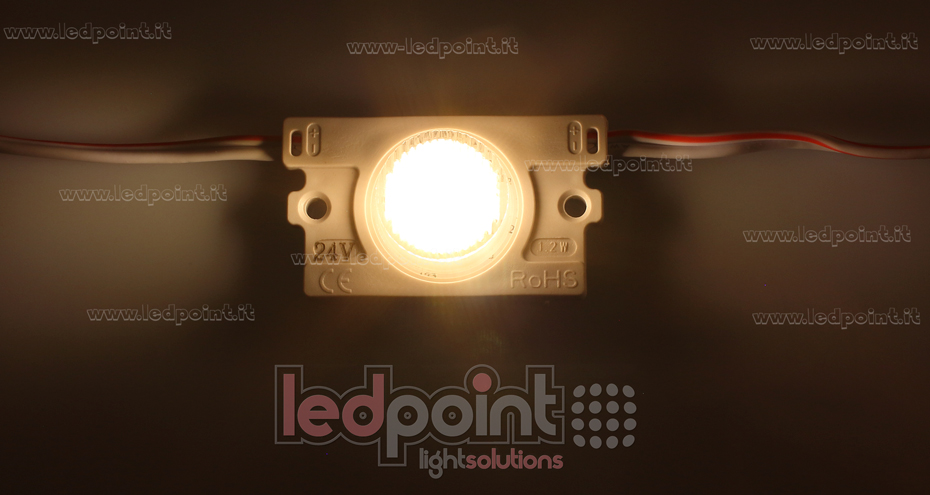 Module led 2835, 1,4W 24V, blanc chaud 3000K, IP65 avec lentille 18°*50°