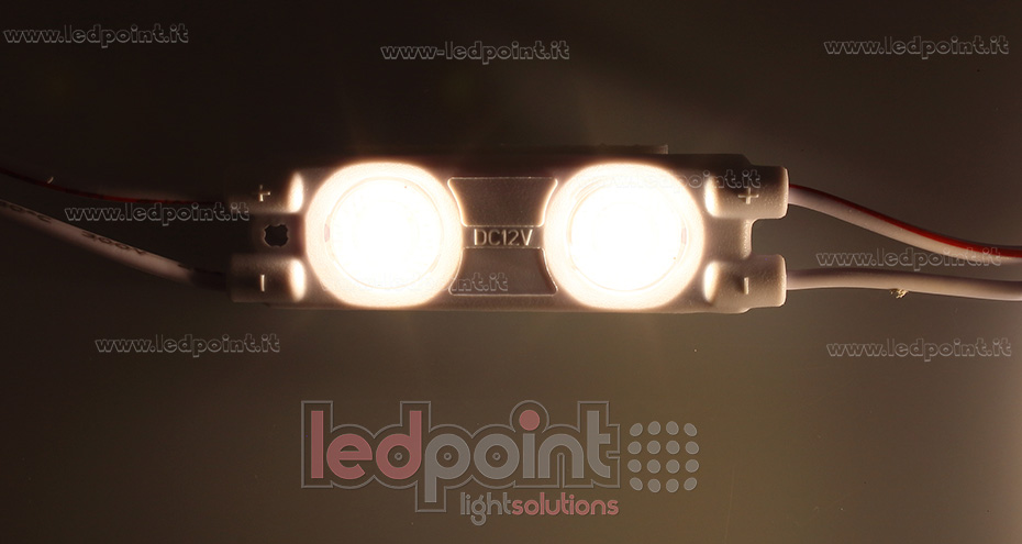 Module 2 led 2835, 0,72W 12V, blanc chaud 3000-3500K, IP65 avec lentille 165° Module 2 led 2835, 0,72W 12V, blanc chaud 3000-3500K, IP65 avec lentille 165°
