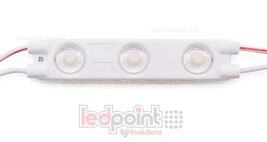 Module 3 led 2835, 1,2W 12V, blanc chaud 3000K, IP65 avec lentille 165° Module 3 led 2835, 1,2W 12V, blanc chaud 3000K, IP65 avec lentille 165°