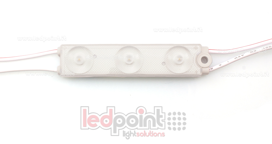 Module 3 led 2835, 1,08W 24V, blanc chaud 3000K, IP65 avec lentille 175° Module 3 led 2835, 1,08W 24V, blanc chaud 3000K, IP65 avec lentille 175°