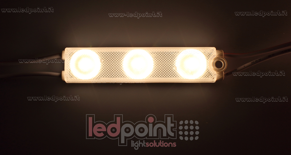 Module 3 led 2835, 1,08W 24V, blanc chaud 3000K, IP65 avec lentille 175° Module 3 led 2835, 1,08W 24V, blanc chaud 3000K, IP65 avec lentille 175°