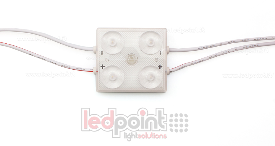 Module 4 led 2835, 1,44W 24V, blanc chaud 3000K, IP65 avec lentille 175°