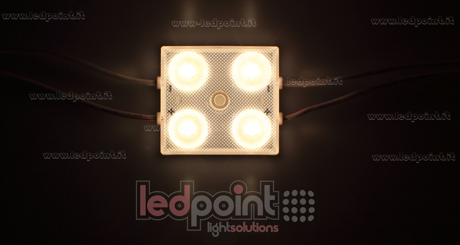 Module 4 led 2835, 1,44W 24V, blanc chaud 3000K, IP65 avec lentille 175°
