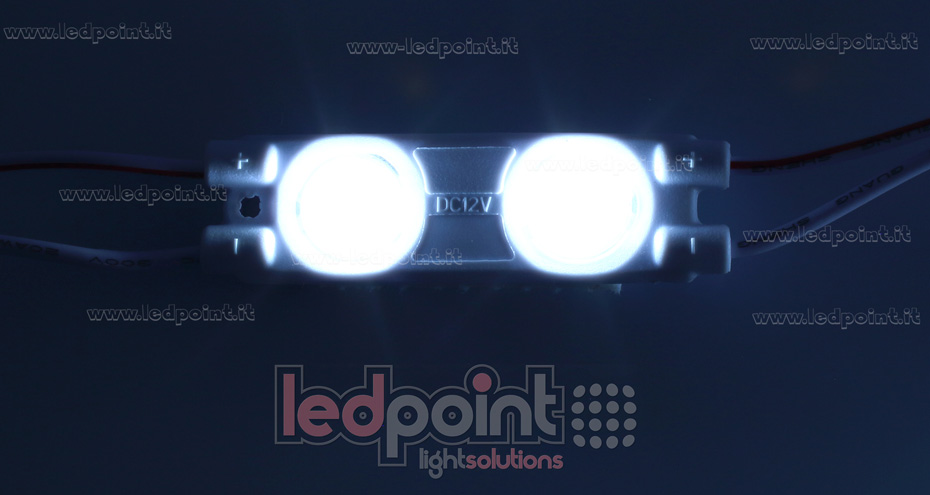 Module 2 led 2835, 0,72W 12V, blanc froid 6000-6500K, IP65 avec lentille 165° Module 2 led 2835, 0,72W 12V, blanc froid 6000-6500K, IP65 avec lentille 165°