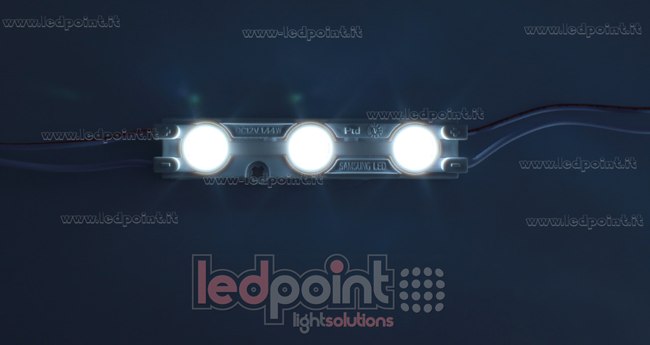 Module 3 led 5630, 1,44W 12V, blanc froid 6000-6500K, IP65 avec lentille 160° ModD-600-0361/1.44