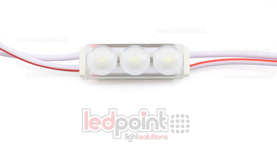 Mini-module 3 led 2835, 0,72W 12V, blanc froid 6000-7000K, IP65 avec lentille 160° Mini-module 3 led 2835, 0,72W 12V, blanc froid 6000-7000K, IP65 avec lentille 160°