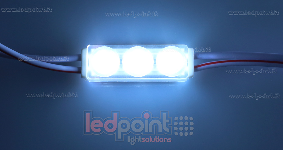 Mini-module 3 led 2835, 0,72W 12V, blanc froid 6000-7000K, IP65 avec lentille 160° Mini-module 3 led 2835, 0,72W 12V, blanc froid 6000-7000K, IP65 avec lentille 160°