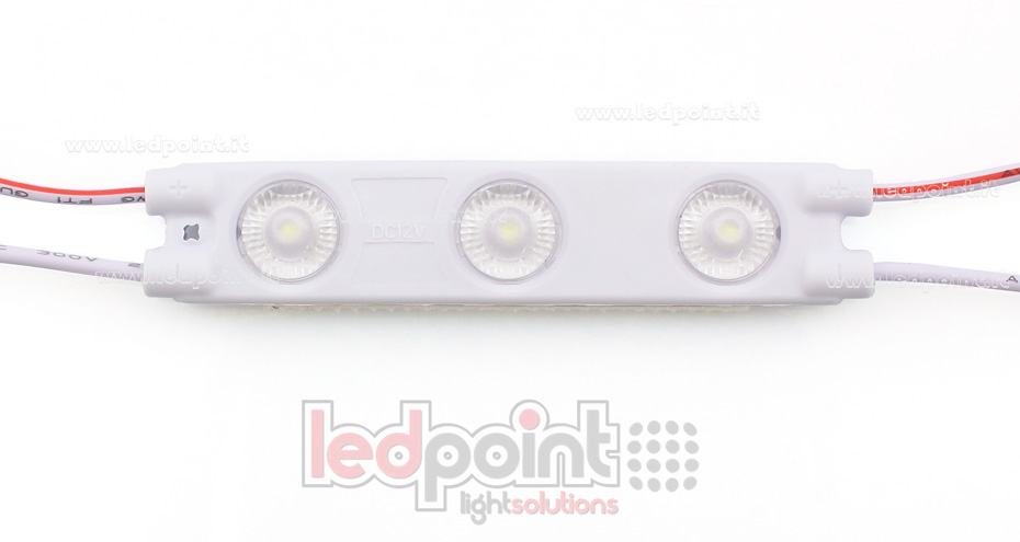 Module 3 led 2835, 1,2W 12V, blanc froid 6000-7000K, IP65 avec lentille 165° Module 3 led 2835, 1,2W 12V, blanc froid 6000-7000K, IP65 avec lentille 165°
