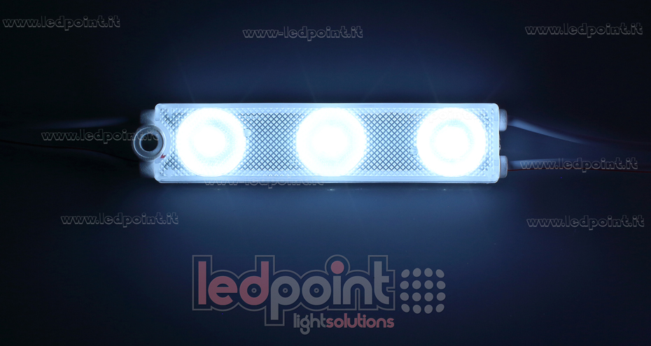 Module 3 led 2835, 1,08W 24V, blanc froid 6000-6500K, IP65 avec lentille 175° Module 3 led 2835, 1,08W 24V, blanc froid 6000-6500K, IP65 avec lentille 175°