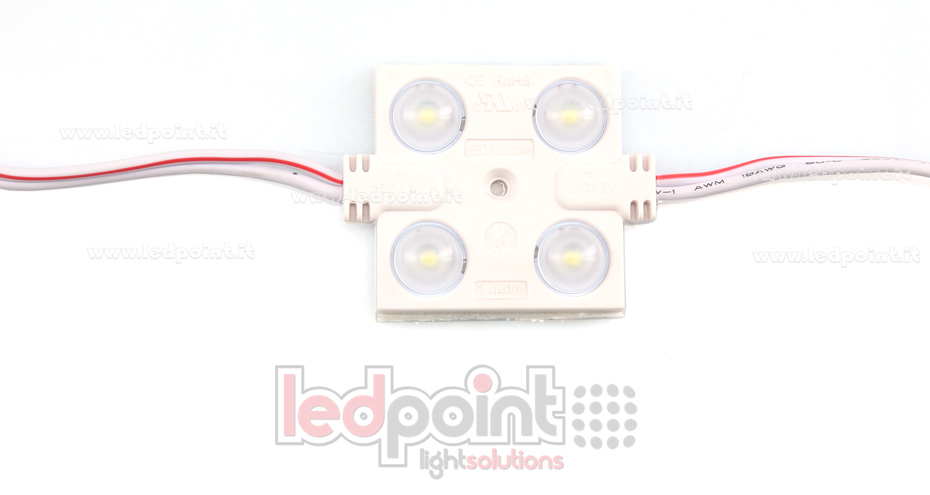 Module 4 led 2835, 1,44W 12V, blanc froid 6000-6500K, IP65 avec lentille 160° ModD-600-0481
