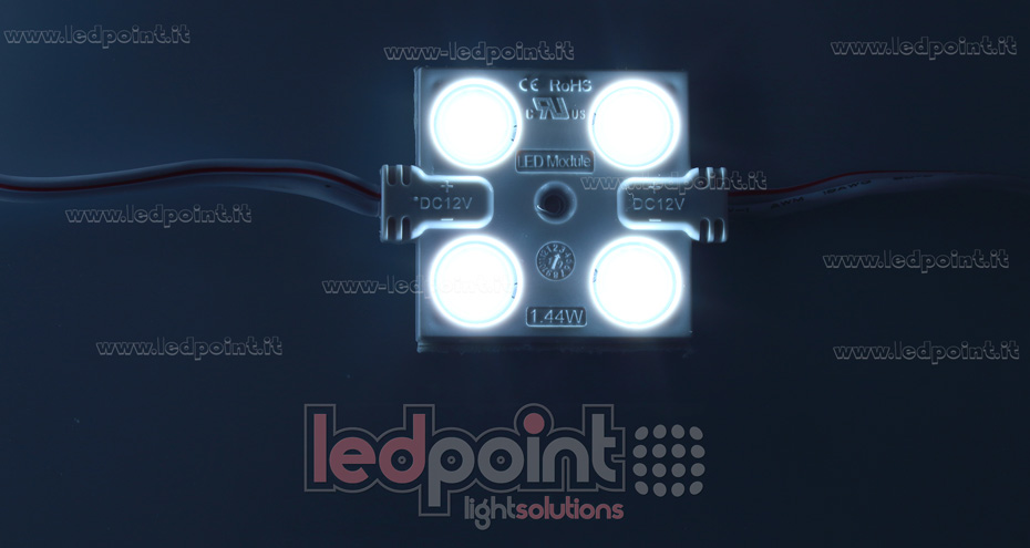 Module 4 led 2835, 1,44W 12V, blanc froid 6000-6500K, IP65 avec lentille 160° ModD-600-0481