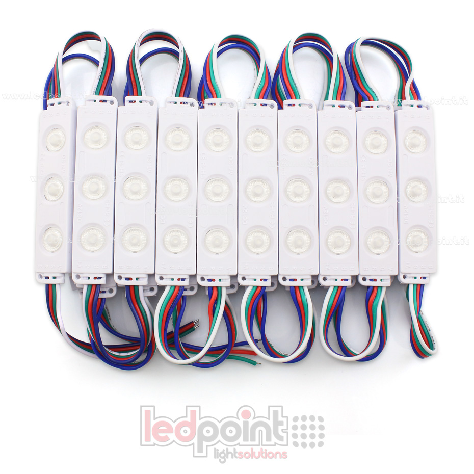 Module 3 led RGB 3528 12V 0,72W IP65 avec lentille 165° Module 3 led RGB 3528 12V 0,72W IP65 avec lentille 165°