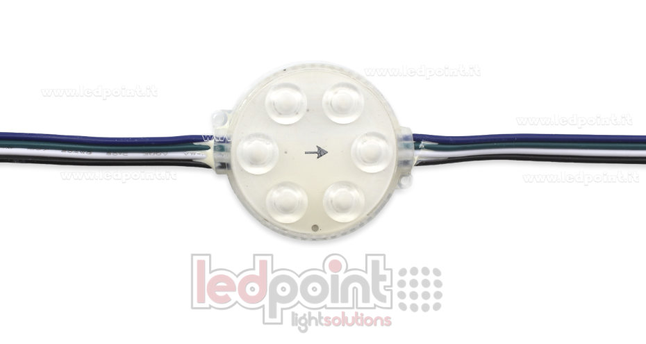 Module 6 led Pixel RGB 1804IC 3528 24V 1,44W IP67 avec lentille 165° Module 6 led Pixel RGB 1804IC 3528 24V 1,44W IP67 avec lentille 165°