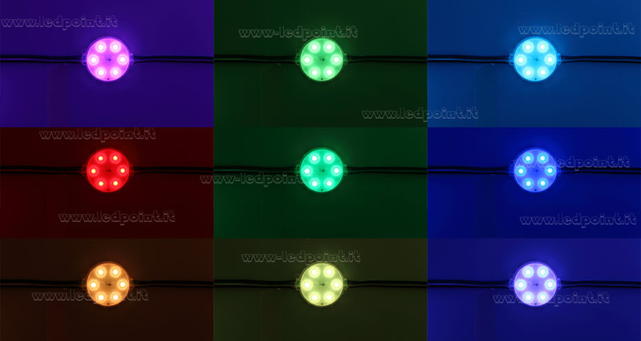 Module 6 led Pixel RGB 1804IC 3528 24V 1,44W IP67 avec lentille 165° Module 6 led Pixel RGB 1804IC 3528 24V 1,44W IP67 avec lentille 165°