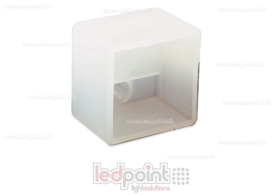 Embout terminal avec sortie frontale du câble d'alimentation pour Led Neon Flex 20x20mm Embout terminal avec sortie frontale du câble d'alimentation pour Led Neon Flex 20x20mm
