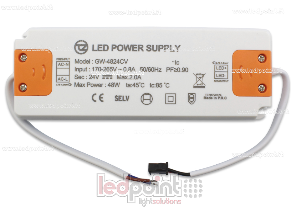 Transformateur ultra thin 48W 24V avec câbles Transformateur ultra thin 48W 24V avec câbles