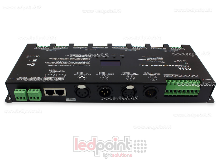 DMX 512 décodeur avec écran oled, 24 canaux 5A chacun, tension 12-12V DC DMX 512 décodeur avec écran oled, 24 canaux 5A chacun, tension 12-12V DC
