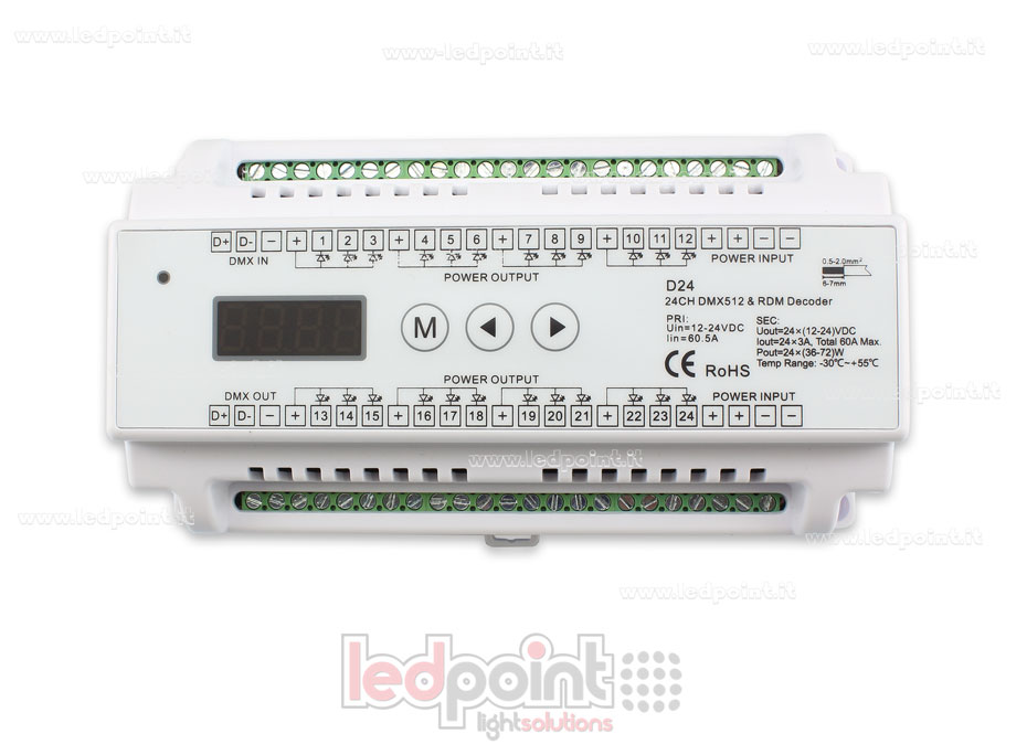 DMX 512 décodeur, 24 canaux 3A chacun, tension 12-24V DC DMX 512 décodeur, 24 canaux 3A chacun, tension 12-24V DC