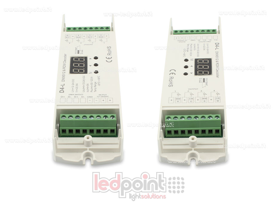 DMX 512 décodeur, 4 canaux 5A chacun, tension 12-24V DC DMX 512 décodeur, 4 canaux 5A chacun, tension 12-24V DC