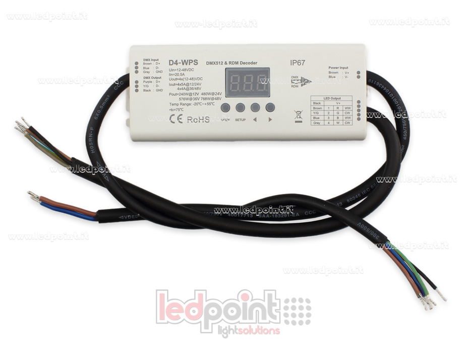 DMX 512 décodeur IP67 étanche, 4 canaux 5A chacun, tension 12-36V DC DMX 512 décodeur IP67 étanche, 4 canaux 5A chacun, tension 12-36V DC