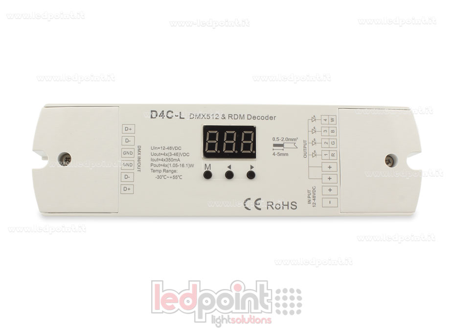 DMX 512 décodeur, courant constant 4 canaux 150-500mA chacun, tension 12-48V DC DMX 512 décodeur, courant constant 4 canaux 150-500mA chacun, tension 12-48V DC