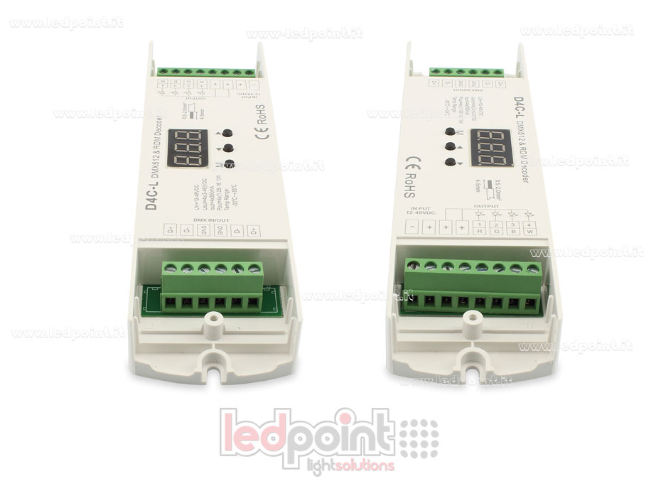 DMX 512 décodeur, courant constant 4 canaux 150-500mA chacun, tension 12-48V DC DMX 512 décodeur, courant constant 4 canaux 150-500mA chacun, tension 12-48V DC