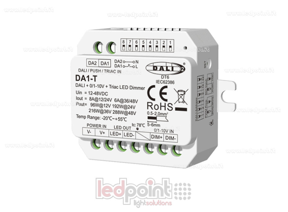 Variateur DALI-2 0/1-10V et Triac, 1 canal, 8A, 12-48V DC, tension constante
