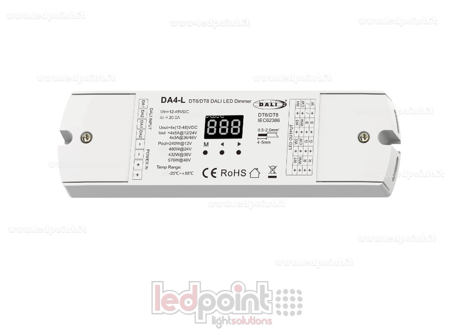 Dimmer DALI-2, 4 canaux 5A 12-24V / 3A 36-48V DC, (DT6) tension constante Dimmer DALI-2, 4 canaux 5A 12-24V / 3A 36-48V DC, (DT6) tension constante