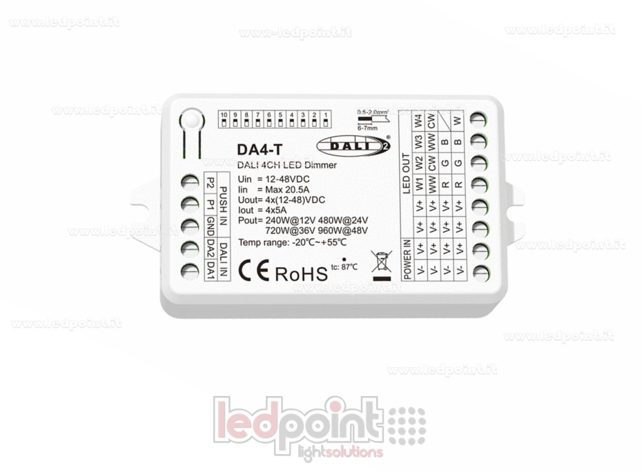 Variateur DALI-2, 4 canaux, 5A, 12-48V DC, tension constante
Variateur DALI-2, 4 canaux, 5A, 12-48V DC, tension constante