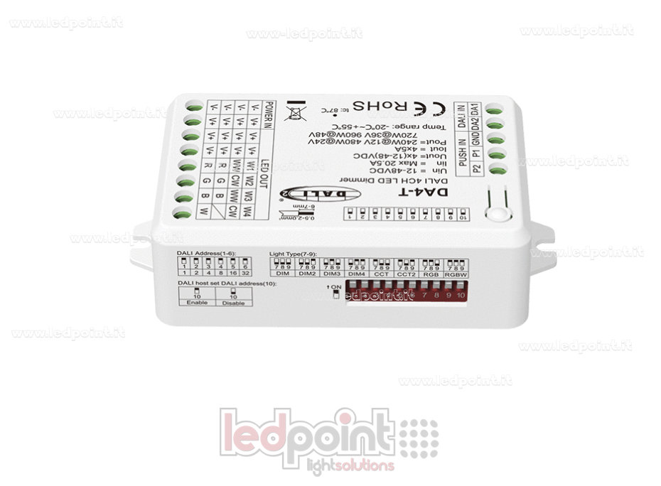Variateur DALI-2, 4 canaux, 5A, 12-48V DC, tension constante
Variateur DALI-2, 4 canaux, 5A, 12-48V DC, tension constante