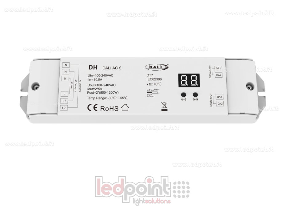 Interrupteur réseau DALI, 2 canaux de 5 A, 100–240 V CA Interrupteur réseau DALI, 2 canaux de 5 A, 100–240 V CA