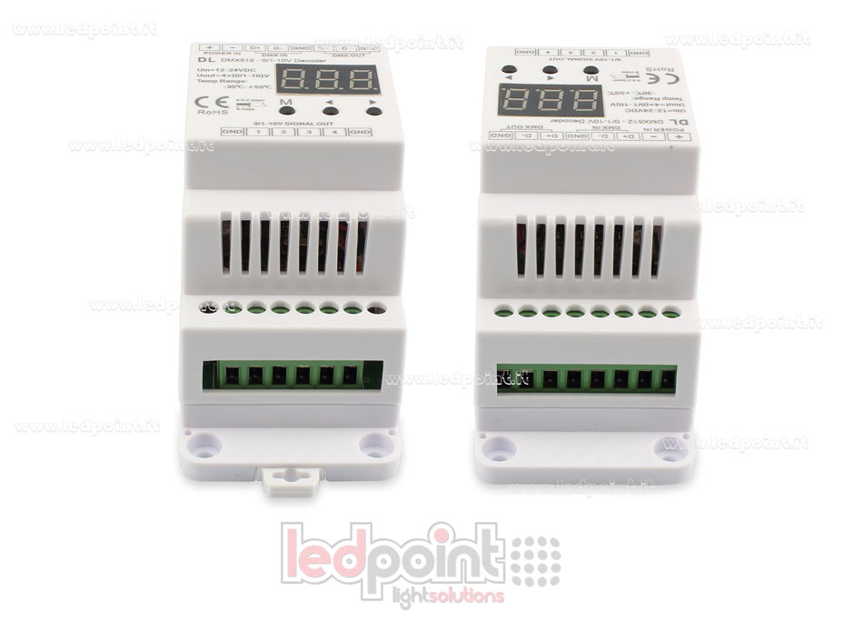 0/1-10V DMX 512 décodeur, 4 canaux 20mA chacun, tension 12-24 DC 0/1-10V DMX 512 décodeur, 4 canaux 20mA chacun, tension 12-24 DC