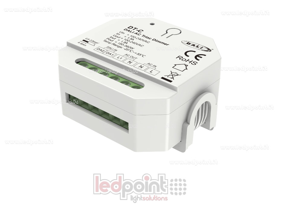 Variateur DALI et Triac, 1 canal de 1,5 A, 100-240 VCA (DT4) Variateur DALI et Triac, 1 canal de 1,5 A, 100-240 VCA (DT4)