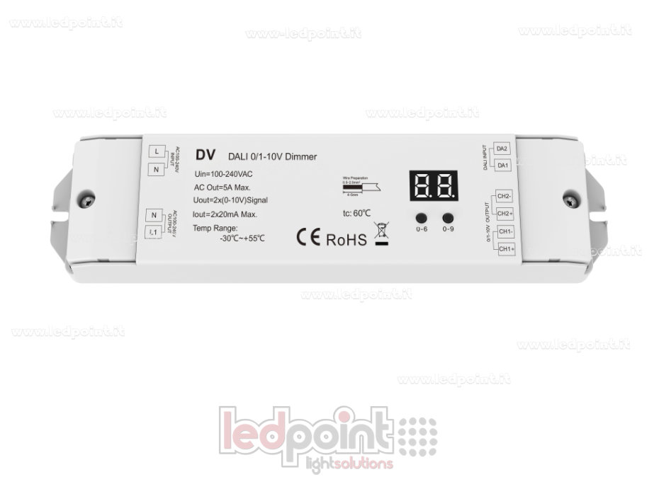 Gradateur DALI, 2 canaux*20mA, 0/1-10V, 100-240V (DT5) Gradateur DALI, 2 canaux*20mA, 0/1-10V, 100-240V (DT5)
