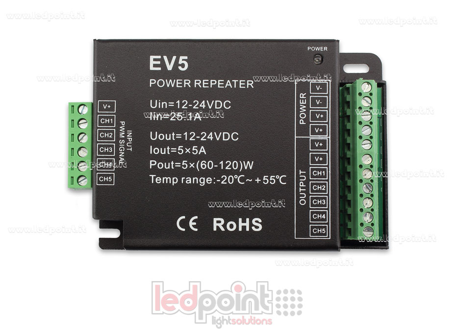 RGBCCT amplificateur de signal 12-24V 25A (5 canaux de 5A) RGBCCT amplificateur de signal 12-24V 25A (5 canaux de 5A)